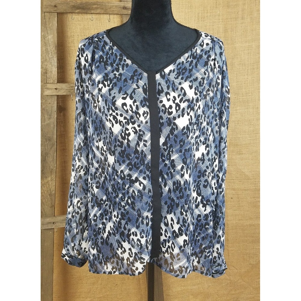 CAbi women L sheer leopard fatale blouse preppy Academia Career festival‎ Boho
